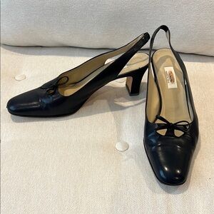 Talbots Black Slingback Heels with Bow Upper and Sole Leather Made in Italy